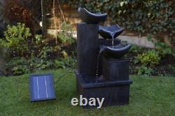 Fontaine d'extérieur à cascade en ardoise alimentée par énergie solaire avec éclairage pour jardin