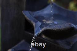 Fontaine d'extérieur à cascade en ardoise alimentée par énergie solaire avec éclairage pour jardin