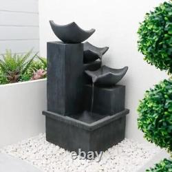 Fontaine d'extérieur à cascade en ardoise alimentée par énergie solaire avec éclairage pour jardin