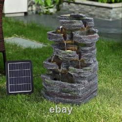 Fontaine d'extérieur à énergie solaire avec effet bois et LED pour jardin naturel