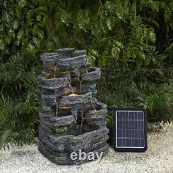 Fontaine d'extérieur à énergie solaire avec effet bois et LED pour jardin naturel