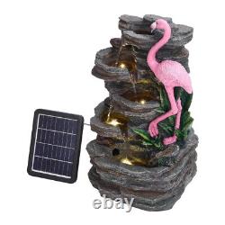 Fontaine d'extérieur solaire avec éclairage LED, en polyrésine et ardoise, ornée de statues de flamants roses