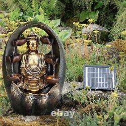 Fontaine d'extérieur solaire de jardin avec statues en polyrésine à LED dorées pour la maison