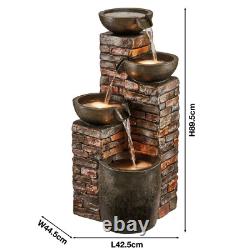 Fontaine d'ornement à LED Serenity Cascade Bowls 90cm pour jardin et patio
