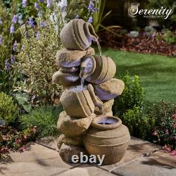 Fontaine de Jardin Autonome à LED avec Pots Cascadants Serenity de 72 cm