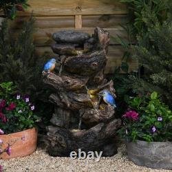 Fontaine de Jardin avec Lumières LED Tronc d'Arbre Sérénité 63cm de Haut avec Pompe
