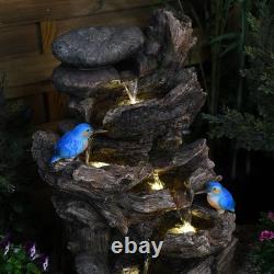 Fontaine de Jardin avec Lumières LED Tronc d'Arbre Sérénité 63cm de Haut avec Pompe