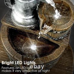 Fontaine de Jardin avec Pompe à Baril et Lumières LED Alimentée par le Secteur, Sel