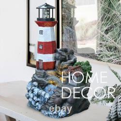 Fontaine de Jardin en Forme de Phare avec LED Cascadant pour Décoration d'Extérieur et de Patio