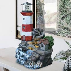 Fontaine de Jardin en Forme de Phare avec LED Cascadant pour Décoration d'Extérieur et de Patio