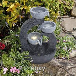 Fontaine de bols en cascade extérieure solaire de jardin avec éclairage LED en polyrésine