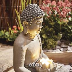 Fontaine de jardin Bouddha Sérénité avec éclairage LED autonome et décoratif de 56cm