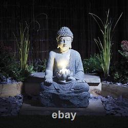 Fontaine de jardin Bouddha Sérénité avec éclairage LED autonome et décoratif de 56cm