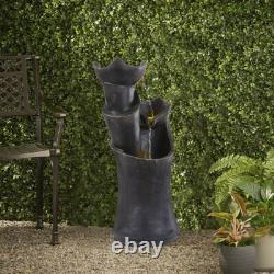 Fontaine de jardin à 3 niveaux de 60,5 cm de hauteur avec lumière et cascade d'eau pour l'extérieur