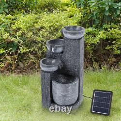 Fontaine de jardin à 4 niveaux avec éclairage LED solaire pour extérieur