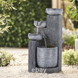 Fontaine de jardin à 4 niveaux avec éclairage LED solaire pour extérieur