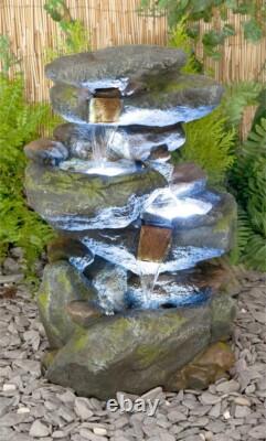 Fontaine de jardin à cascade de pierres en effet Bekko à 3 niveaux avec lumières LED