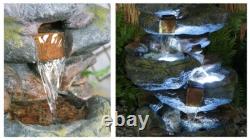 Fontaine de jardin à cascade de pierres en effet Bekko à 3 niveaux avec lumières LED