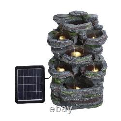 Fontaine de jardin à effet de pierre rocheuse alimentée par l'énergie solaire avec lumières LED