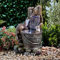 Fontaine de jardin autonome LED de 55 cm avec caractéristiques aquatiques d'otaries jouant en toute sérénité