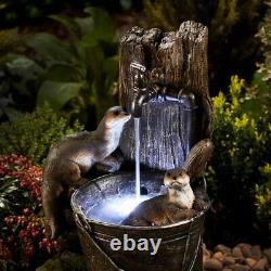 Fontaine de jardin autonome LED de 55 cm avec caractéristiques aquatiques d'otaries jouant en toute sérénité
