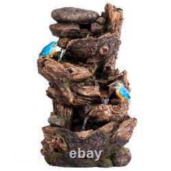 Fontaine de jardin avec éclairage LED en forme de tronc d'arbre Serenity, 63 cm de haut, avec pompe.