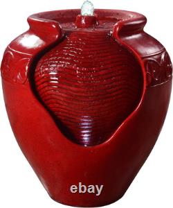 Fontaine de jardin avec éclairage, fontaine d'extérieur à plusieurs niveaux en petit pot rouge