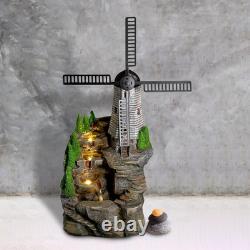 Fontaine de jardin avec moulin à vent LED en cascade alimentée par le secteur pour l'extérieur de la maison