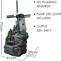 Fontaine de jardin avec moulin à vent LED en cascade alimentée par le secteur pour l'extérieur de la maison