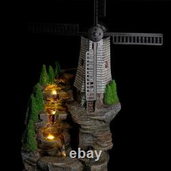 Fontaine de jardin avec moulin à vent LED en cascade alimentée par le secteur pour l'extérieur de la maison