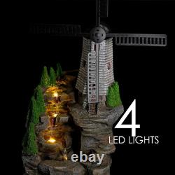Fontaine de jardin avec moulin à vent et lumières LED, alimentée par secteur, auto-C