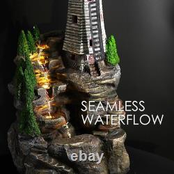 Fontaine de jardin avec moulin à vent et lumières LED, alimentée par secteur, auto-C