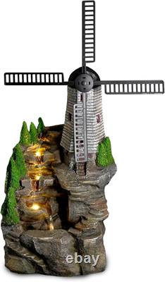 Fontaine de jardin avec moulin à vent et lumières LED, alimentée par secteur, auto-C