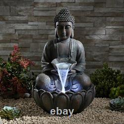 Fontaine de jardin bouddha de sérénité avec éclairage LED autoportant de 55cm en bronze, nouvelle