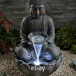 Fontaine de jardin bouddha de sérénité avec éclairage LED autoportant de 55cm en bronze, nouvelle