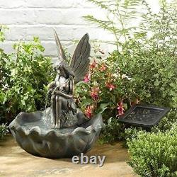 Fontaine de jardin décorative à effet bronze avec panneau solaire en forme de feuille féerique