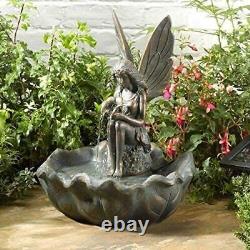Fontaine de jardin décorative à effet bronze avec panneau solaire en forme de feuille féerique