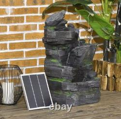 Fontaine de jardin, élément d'eau extérieur avec lumière LED, gris foncé