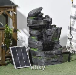 Fontaine de jardin, élément d'eau extérieur avec lumière LED, gris foncé