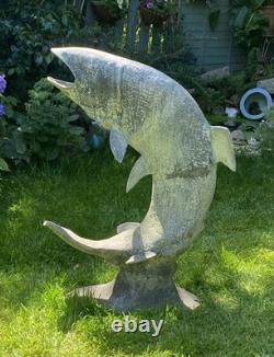 Fontaine de jardin en alliage ancien, poissons sauteurs, truite, saumon, grande taille 90 cm