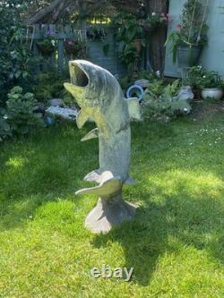 Fontaine de jardin en alliage ancien, poissons sauteurs, truite, saumon, grande taille 90 cm