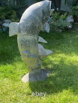 Fontaine de jardin en alliage ancien, poissons sauteurs, truite, saumon, grande taille 90 cm