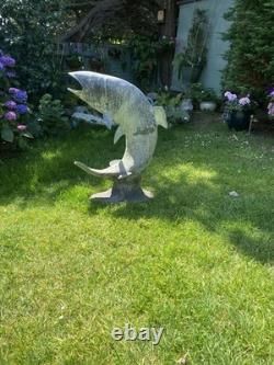 Fontaine de jardin en alliage ancien, poissons sauteurs, truite, saumon, grande taille 90 cm