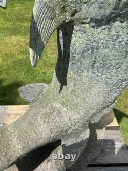 Fontaine de jardin en alliage ancien, poissons sauteurs, truite, saumon, grande taille 90 cm
