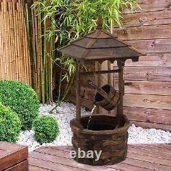 Fontaine de jardin en bois Outsunny avec puits à souhaits, baril et cascade avec pompe pour jardin