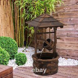 Fontaine de jardin en bois rustique rétro avec pompe - Décoration extérieure de jardin