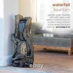 Fontaine de jardin en cascade LED extérieure Alpine 104 cm ? Décor de jardin en tronc d'arbre NEUF