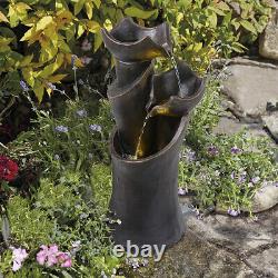 Fontaine de jardin en cascade avec bols fissurés de 60 cm de hauteur, décoration extérieure solaire.