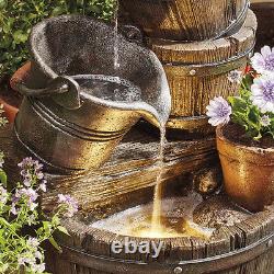 Fontaine de jardin en cascade avec seau-baril de sérénité