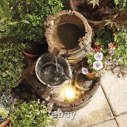 Fontaine de jardin en cascade avec seau-baril de sérénité